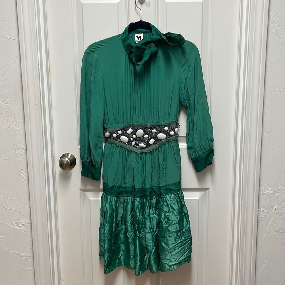 MISSONI Long-sleeved Silk Dress Emerald Green